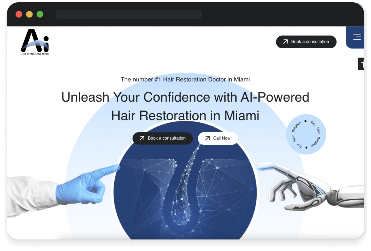ai hair transplant and med spa website