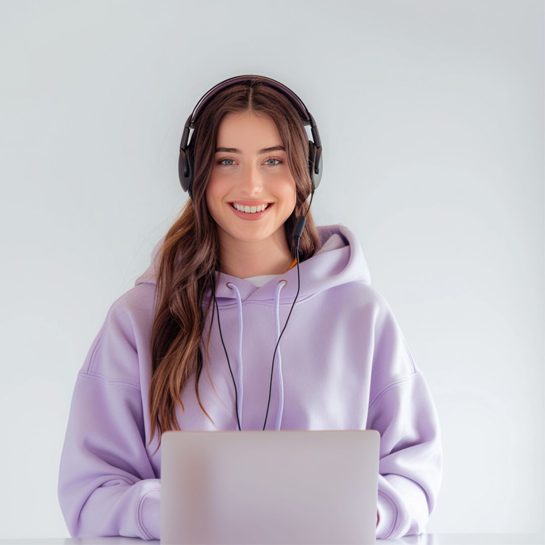 ai assistant with a headset and a laptop