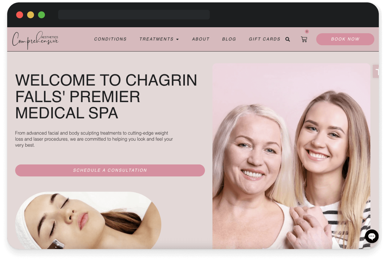 comprehensive aesthetics med spa website mockup