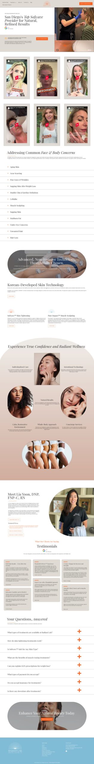 Radiant Lab Medical Aesthetics website